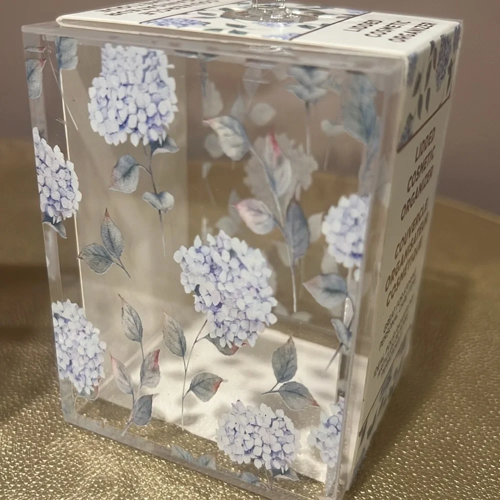Floral Lidded Acrylic Cosmetic Organizer, Set/2